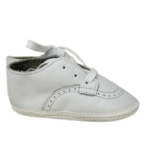 Baby White Leather Lace-Up Shoes Soft Sole Boys or Girls - Picture 3 of 6